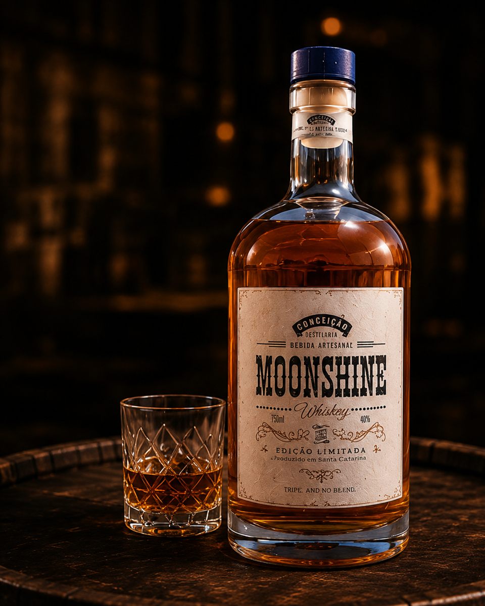 Garrafa Moonshine, whiskey artesanal da Destilaria Conceição